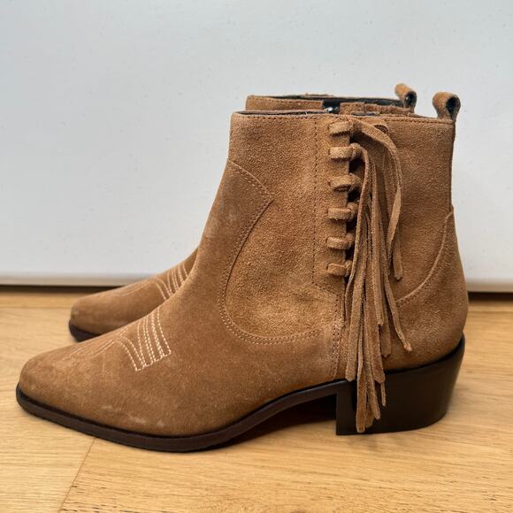 NEW Donald Pliner Women's Mona Calf Suede Fringe Bootie Saddle Western Boot - Picture 1 of 10